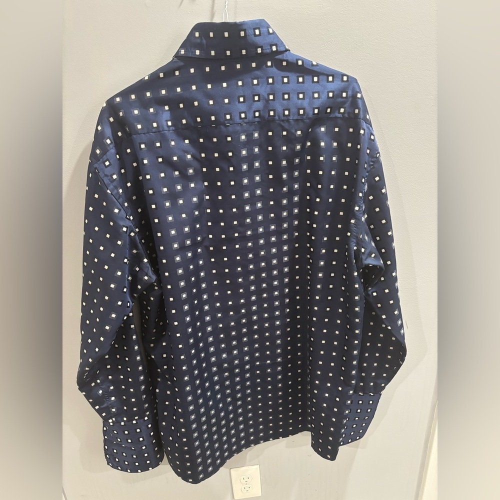 Leonardi Men's Navy/White Polka Dot Dress Shirt-size 3XL - Picture 3 of 6